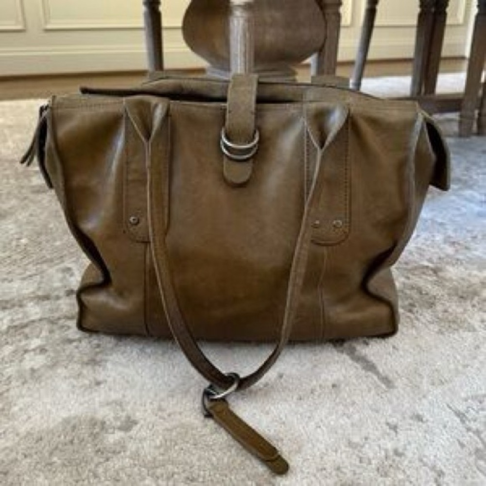 Lucky Brand Olive Green/Brown Leather Tote Bag